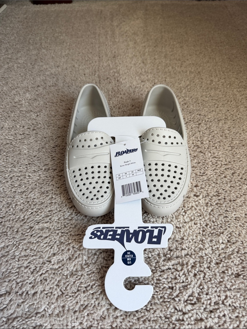 Floaters Kids Perforated Moccasin Slip-Ons in Bone (very pale greige)